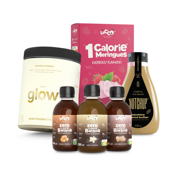 Zestaw Smart Start - Bezy Malinowe 28g, Kolagen 270g, Nutchup Oryginalny 435g, Syropy do kawy 3 x 250ml: karmel, wanilia, piernik