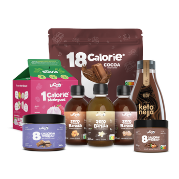 Zestaw Jesienne Pocieszenie - Spread Mleczna Czekolada 300g, Kakao Czekoladowe 200g, Ketonella 435g, Syrop do kawy 3x250 ml, Bezy Malinowe 28g, Spread Czekoladowo-Orzechowy 125g