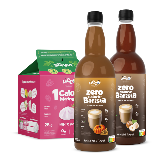 LoCCo zestaw Back to Fit - Barista Pumpkin Spice oraz Orzech 1000 ml + Bezy Malinowe ze Stewią 
