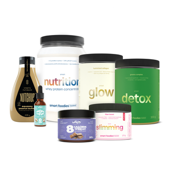 Zestaw COMPLEX: Błonnik, Kolagen, Detox, Białko WPC, Masło Orzechowe, 8 kcal Krem, 0 kcal Krople Smakowe